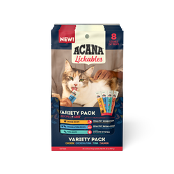 ACANA Cat Lickables Box & Pouches Variety Pack 32oz Front USA (2) Lickables, Variety Pack, Cat Treats